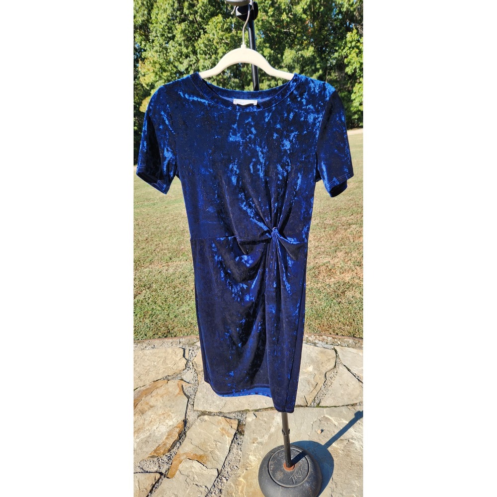 Sage The Label Blue Crushed Velvet Twist Front Sheath Dress ADK62157-M Small
